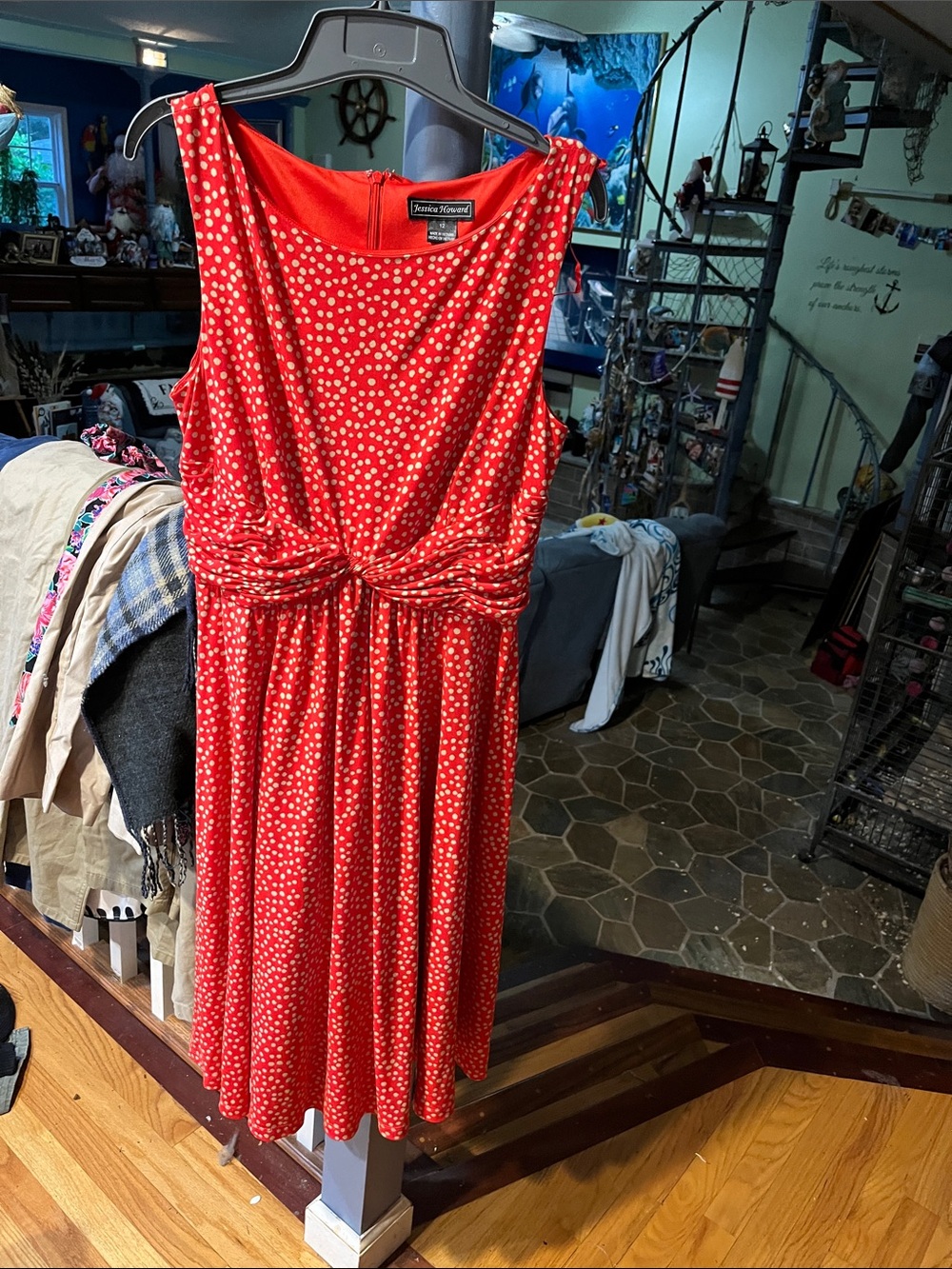 Jessica Howard Red Polka Dot Sleeveless Knot-Waist Midi Dress